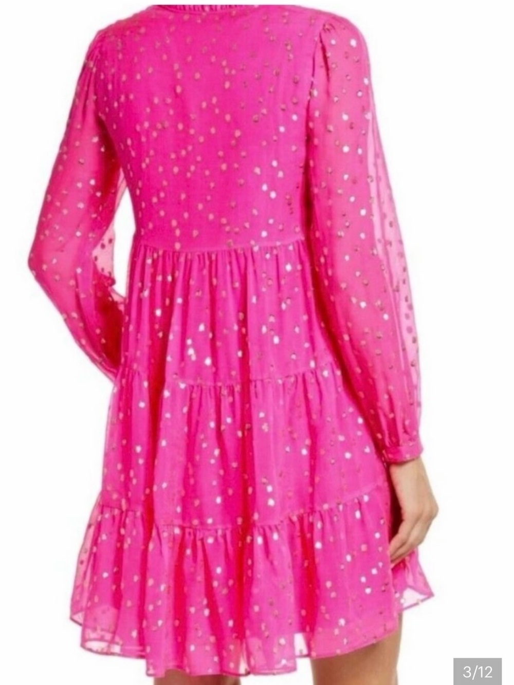 Lilly Pulitzer Sarita silk Hot Pink Tiered V-Neck Dress with Metallic Dots - Picture 3 of 4
